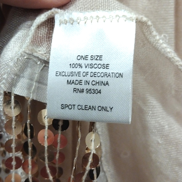 ✨Vintage Silk Scarf With Gold Sequin Fringe - Picture 3 of 8